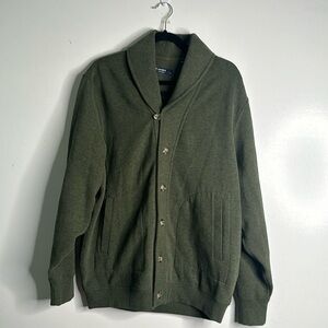 Cremieux collection olive green cardigan shawl collar size large